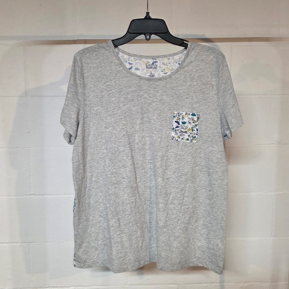 Croft & Barrow Gray Floral Butterfly Fox Mixed Media Pocket T-Shirt‎ Juniors L